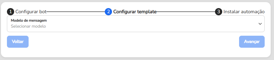 Etapa Configurar template com o campo Modelo de mensagem e o corpo do template selecionado