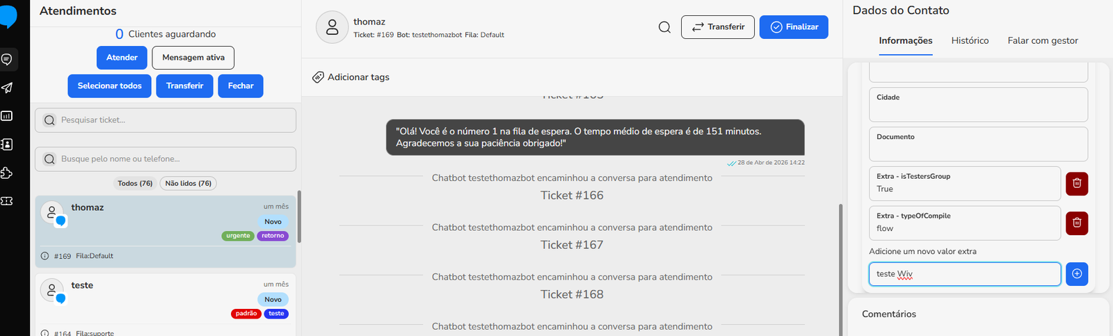 Campo Adicione um novo valor extra na tela de edição do contato