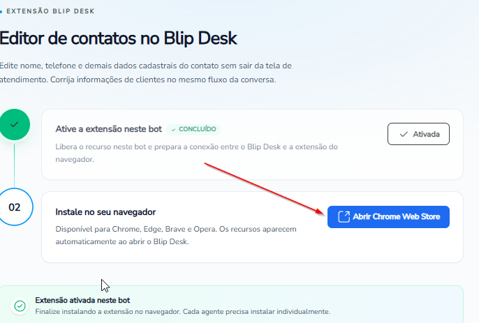 Botão Abrir Chrome Web Store na tela de configuração da extensão