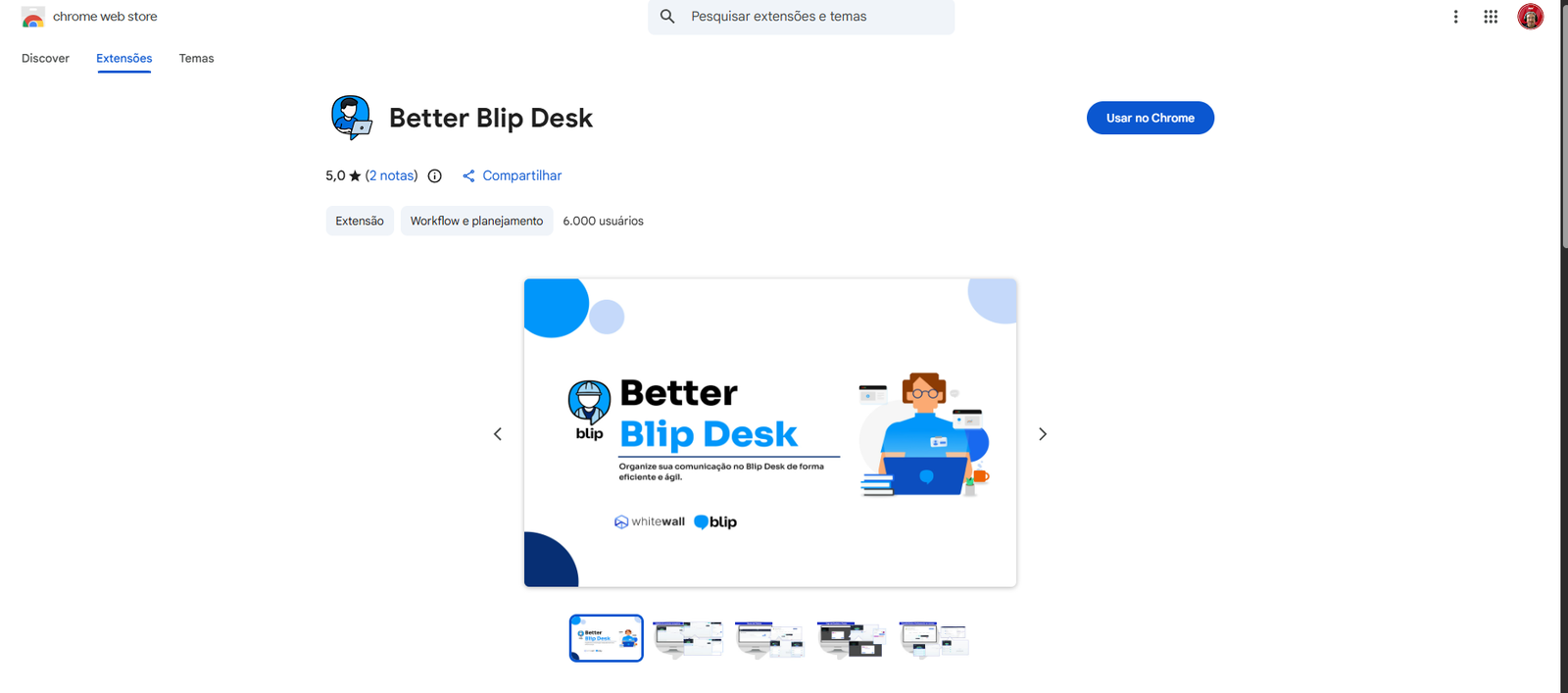Botão Usar no Chrome na página da extensão de navegador