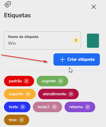 Painel lateral Etiquetas aberto à direita na tela do Blip Desk