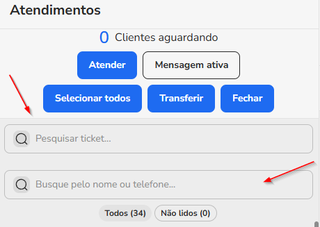 Campo Pesquisar ticket no topo da lista de tickets do Blip Desk