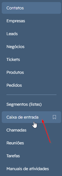 Opção Blip disponível na barra da Caixa de Entrada do HubSpot