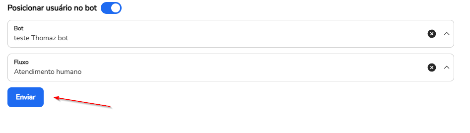 Configurações do envio individual aplicadas antes do disparo