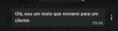 Mensagem de WhatsApp recebida pelo contato no teste de envio