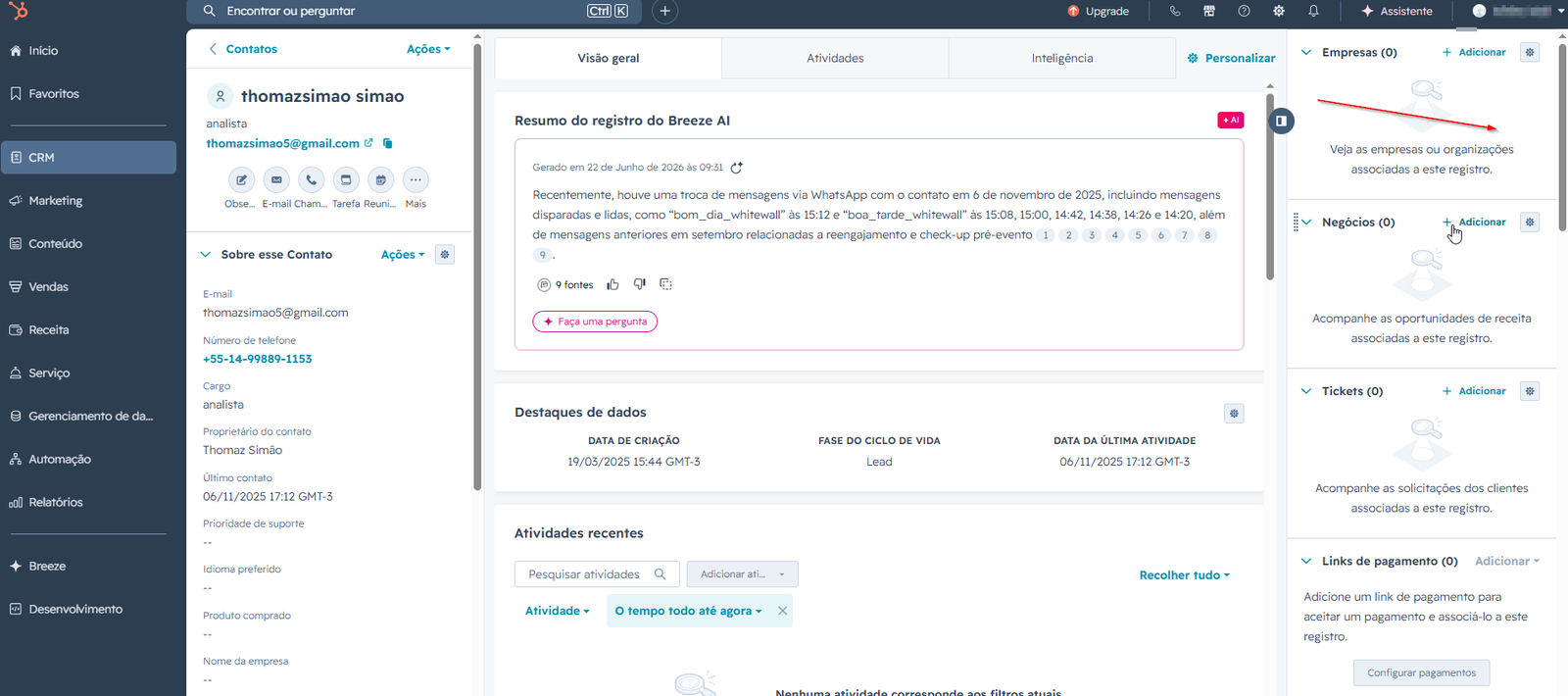 Cartão Blip com o botão Enviar mensagem ativa em destaque