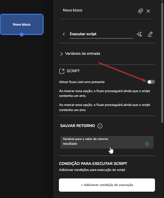 Editor de scripts com o botão Script Assistant em destaque