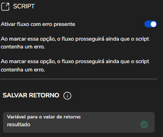 Campo de variável de retorno na configuração da ação Executar script
