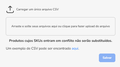 Opção de importar produtos por arquivo CSV no cadastro