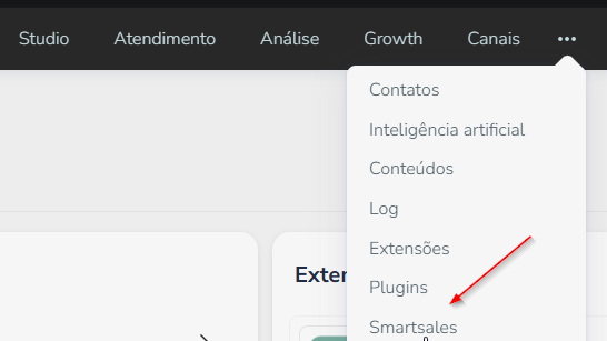 Extensão Smart Sales na lista de extensões instaladas do bot