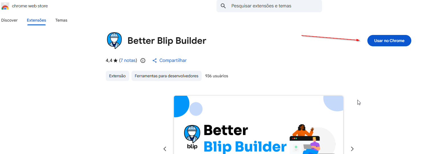 Tela de permissões da extensão de navegador Better Blip Builder no Chrome