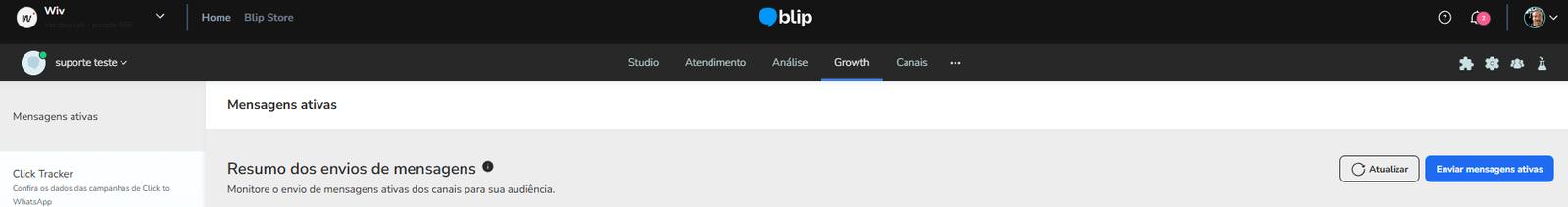 Lista de disparos no Growth com os status Enviada, Entregue, Lida e Falha