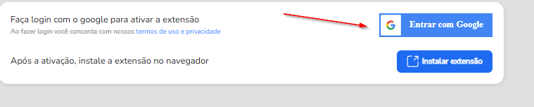 Botão Entrar com Google em destaque na tela de configuração da extensão