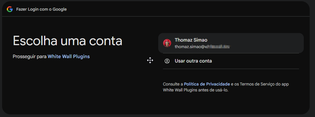 Janela de login do Google com o pedido de permissão de acesso às planilhas