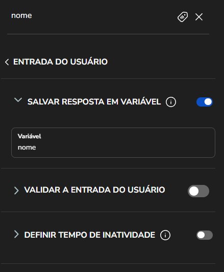 Opção Salvar resposta em variável ativada no bloco do nome