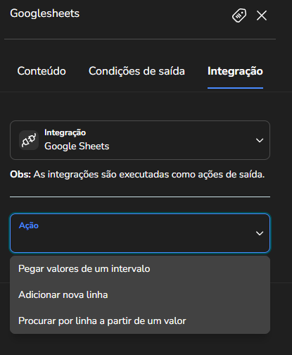 Campos ID da planilha e Intervalo preenchidos na configuração da ação Google Sheets