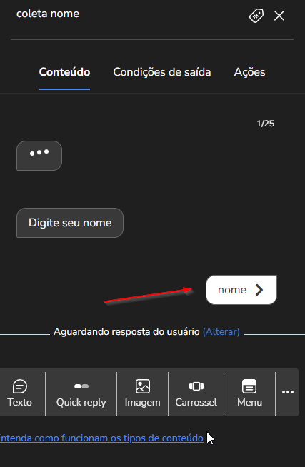 Resposta do bloco salva na variável nome
