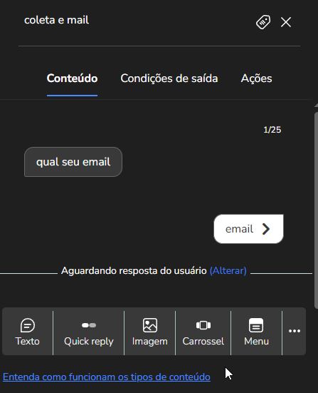 Resposta do bloco salva na variável email