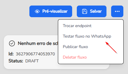 Pré-visualização do flow mostrando as telas antes da publicação