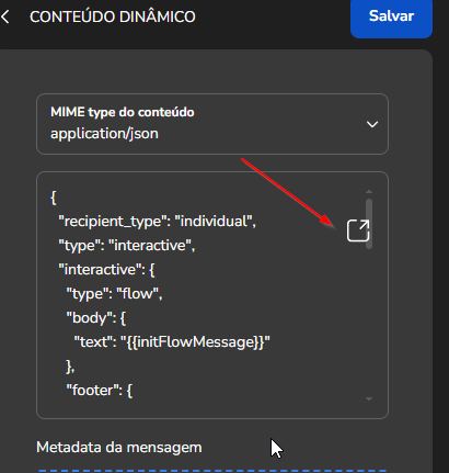 Campo de corpo do conteúdo dinâmico WhatsApp Flow