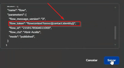 Requisição Create Flow context configurada nas ações do bloco