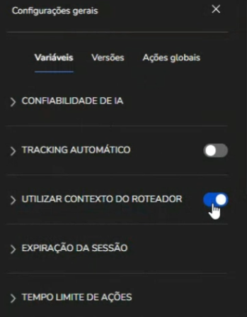 Opção de habilitar o contexto do Roteador no bloco