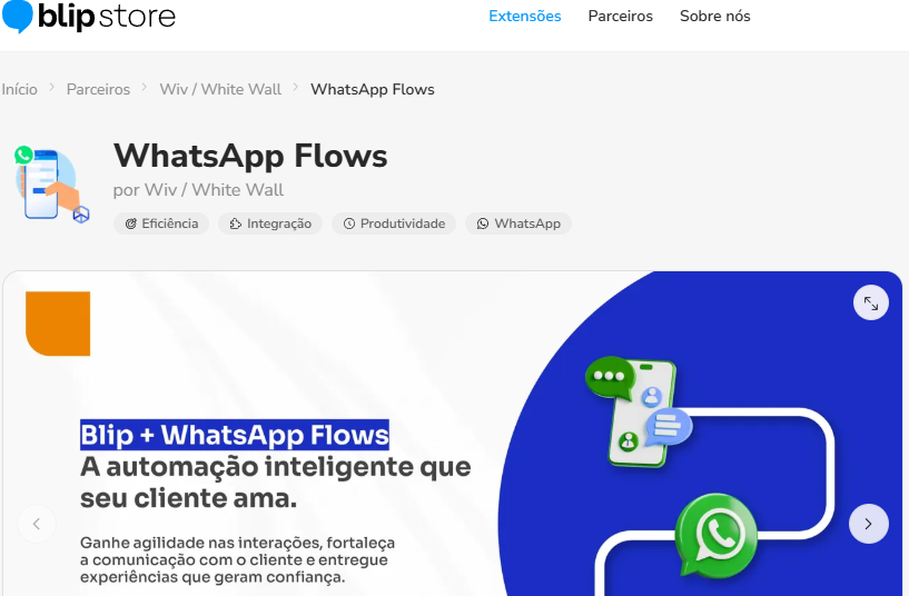 Página da extensão WhatsApp Flows na Blip Store