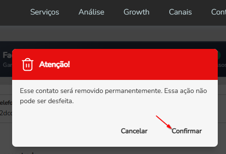 Mensagem de confirmação de que o contato foi deletado com sucesso