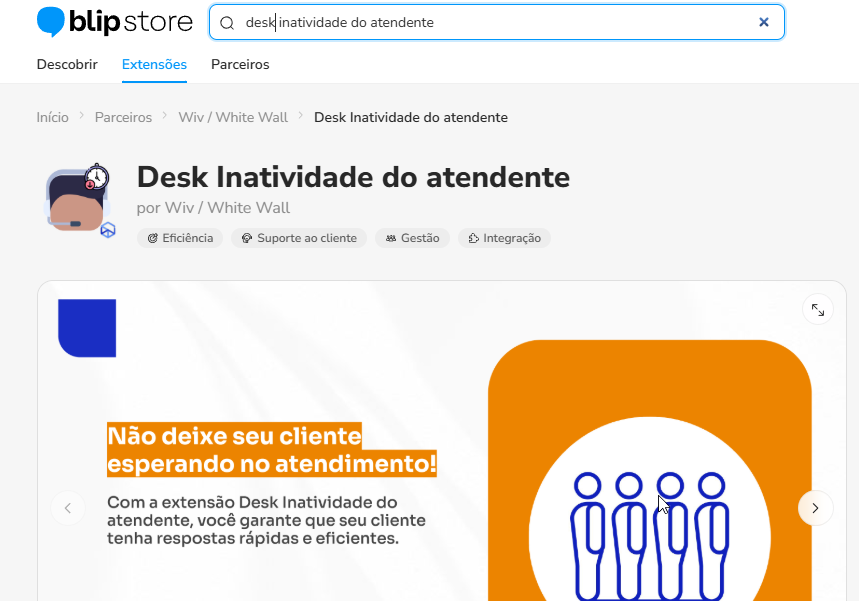 Blip Store com a extensão Desk: Inatividade do atendente nos resultados da busca