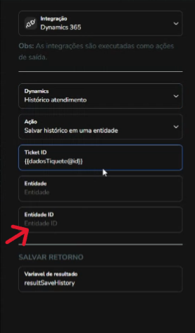 Registro aberto no Dynamics 365 com o ID usado para preencher o bloco