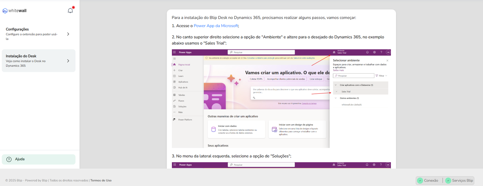 Passo a passo da instalação manual do Blip Desk pelo Power Apps