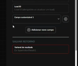 Campo customizável 1 com a escolha do campo do Dynamics 365 a ser gravado