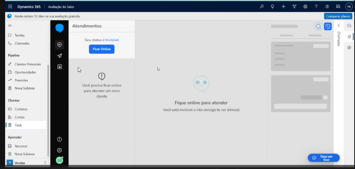 Blip Desk exibido dentro do Dynamics 365