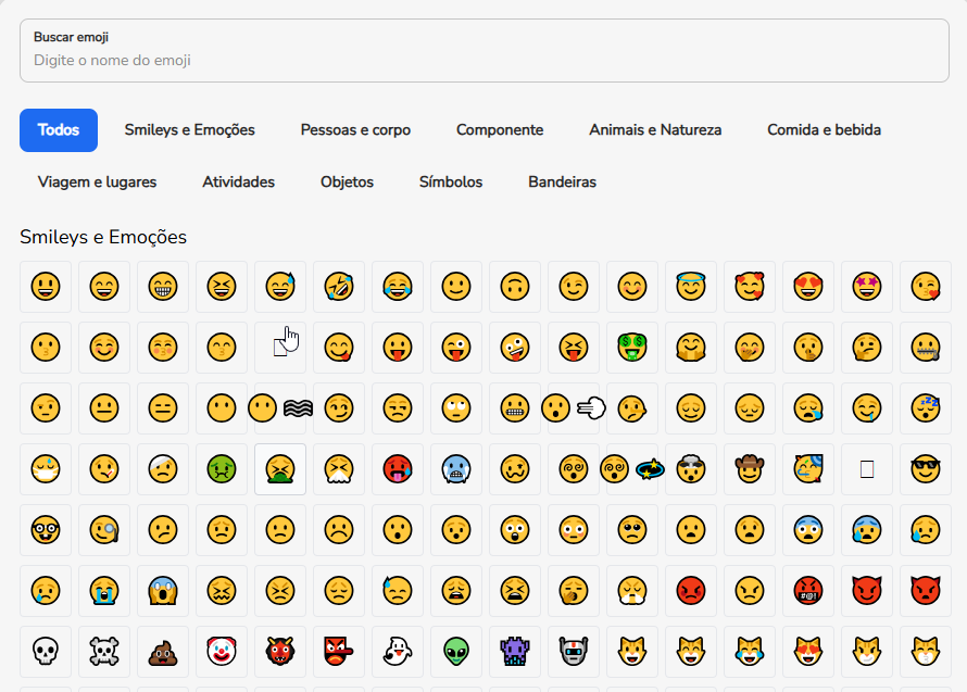 Catálogo da Emojisheet com os emojis agrupados por categoria