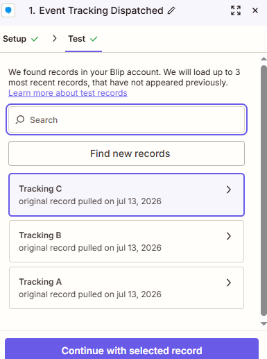 Revisão dos dados retornados pelo teste no Zapier