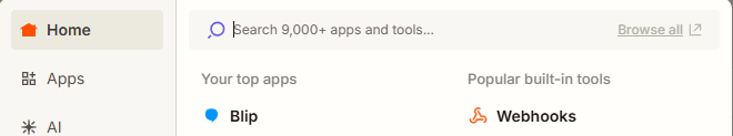 Etapa do Blip adicionada à automação no Zapier