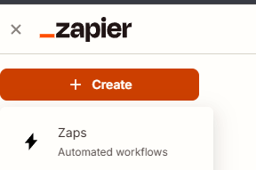 Tela do Zapier para criar uma nova automação (Zap)