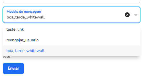 Seleção do template e preenchimento das variáveis no envio em massa