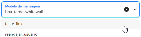 Campo Modelo de mensagem com a lista de templates de WhatsApp aprovados