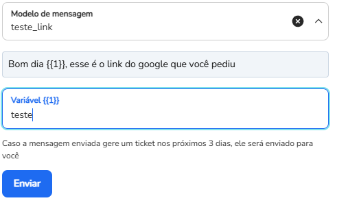 Campos de variáveis do template preenchidos na extensão