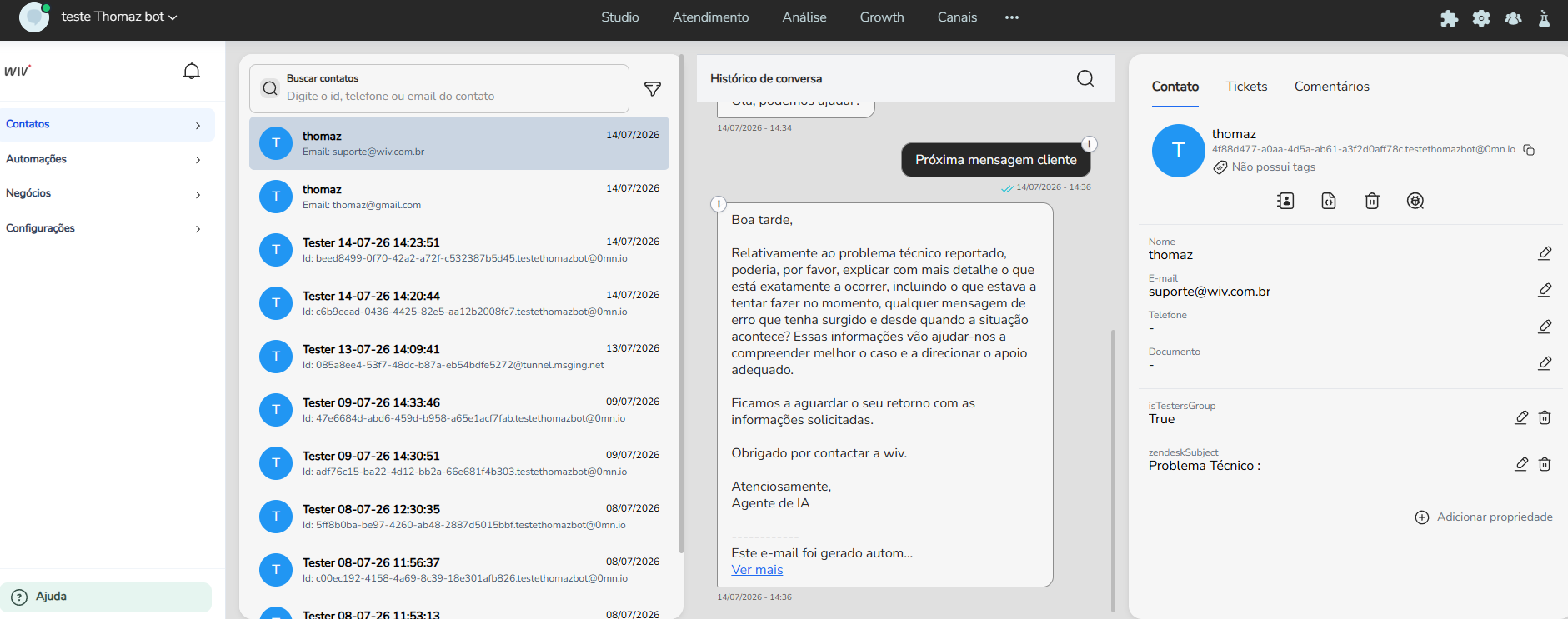 Alteração de status do ticket no Zendesk sincronizada com o atendimento no Blip